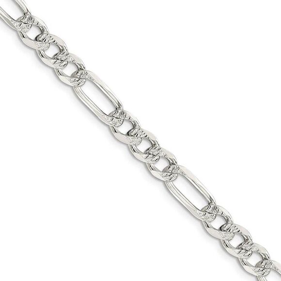 Men's 7mm Sterling Silver Pave Flat Figaro Chain Necklace 16 Inch